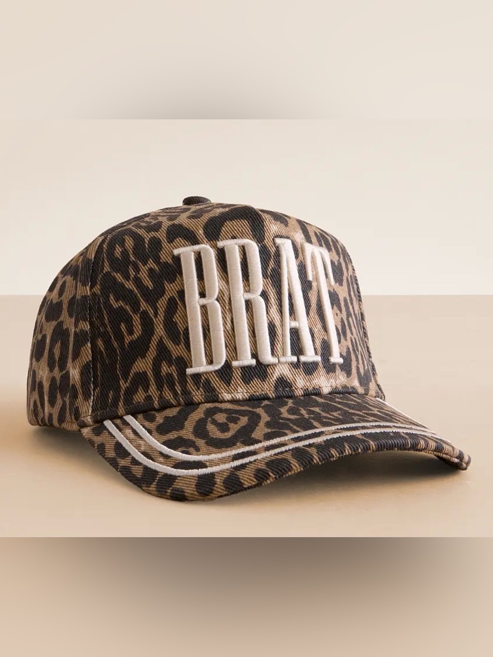 Buckle Leopard Print "BRAT" Baseball Cap with White Embroidery